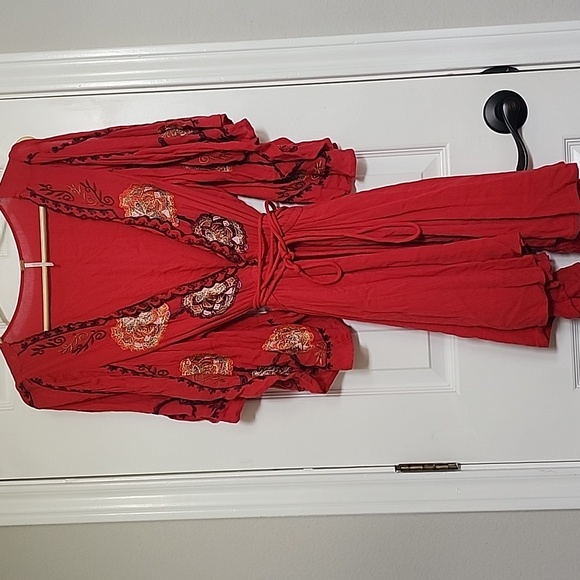 Free People Womens Cora Boho Embroidered Mini Dress Size Small Red Orange - Picture 3 of 10